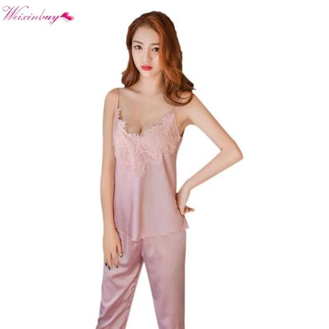 Women S Pajamas Spaghetti Strap Lace Sexy Pajama Set Nighter Women Clothing Summer Pants Sets V