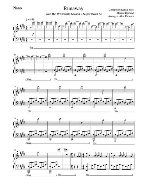 Download And Print In Pdf Or Midi Free Sheet Music For Runaway By Kanye