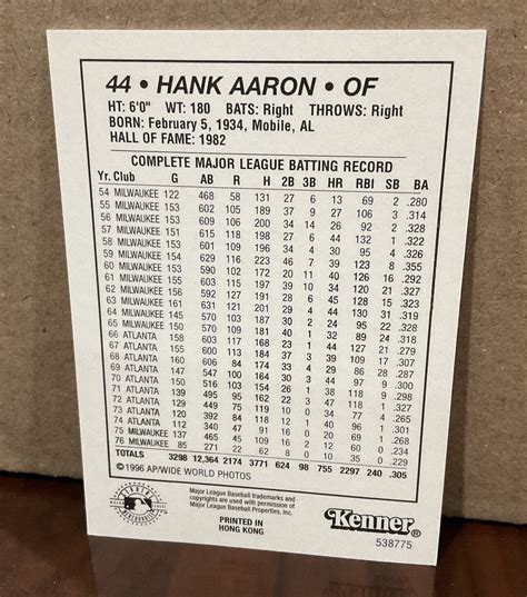 HANK AARON 1997 KENNER STARTING LINEUP CARD CLASSIC DOUBLES BRAVES EBay