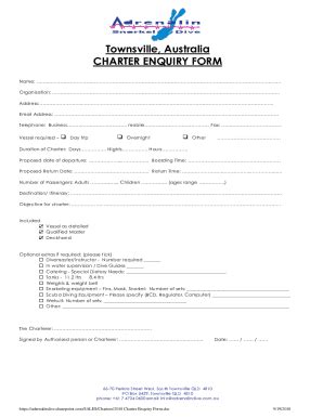 Fillable Online Townsville Australia Charter Enquiry Form Fax Email