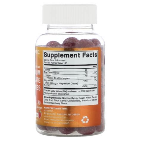 Vitamatic Vegan Magnesium Citrate Gummies Natural Raspberry 600 Mg 60