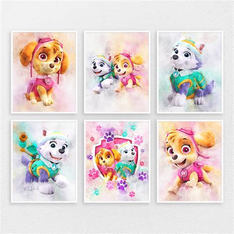 Paw Patrol Print Set 6 Of Set Poster Paw Patrol Skye Everest Etsy