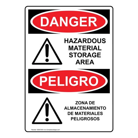 Vertical Hazardous Material Storage Area Bilingual Sign Osha Danger