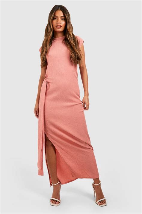 Textured Cap Sleeve Tie Detail Maxi Dress Boohoo Uk