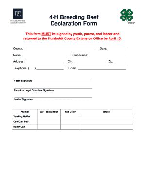 Fillable Online Unce Unr 4 H Breeding Beef Declaration Form 18 USC 707