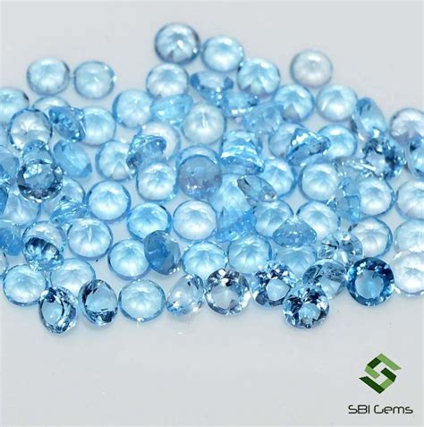 2 Mm Natural Blue Topaz Round Cut Lot 45 Pcs Calibrated Lustrous Loose