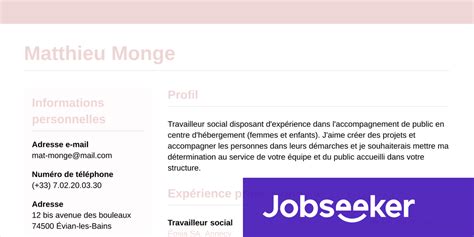 Exemple De CV De Travailleur Social Jobseeker