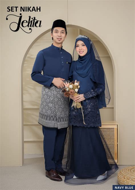 Set Couple Jelita Navy Blue Gold Habibi