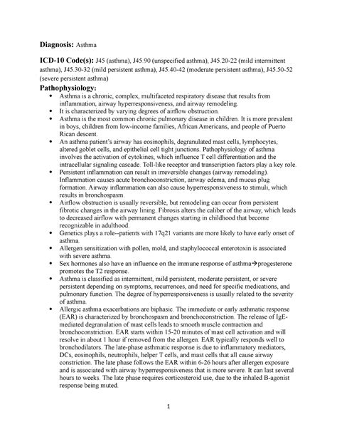 Discussion 2 Asthma N A Diagnosis Asthma Icd 10 Code S J45 Asthma J45 Unspecified