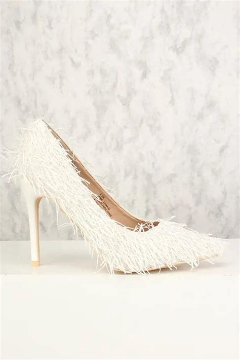 Sexy White Mohair Pointy Toe Single Sole High Heels Amiclubwear