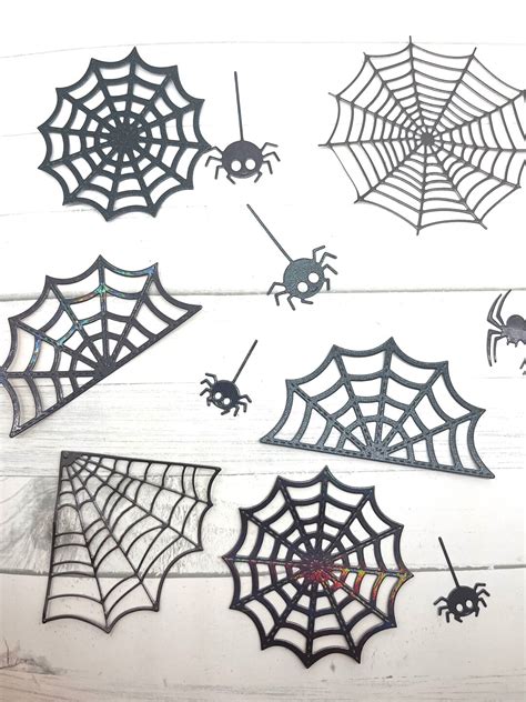 Die Cuts Halloween Spider Webs 6 Webs 6 Spiders Glossy Basic Cardstock