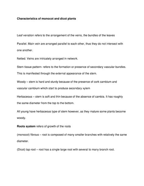 Characteristics of monocot and dicot plants 122444 - Characteristics of ...