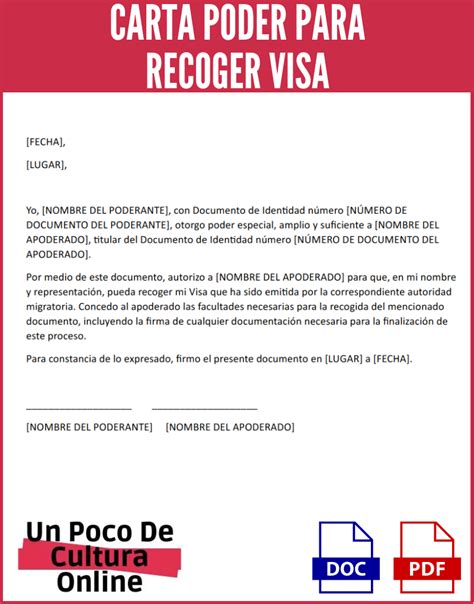 Carta Poder Para Recoger Visa Modelos Y Ejemplos Gratis