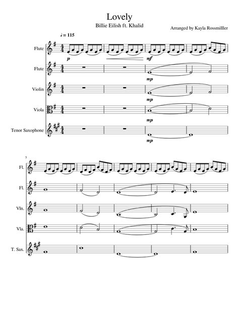 Lovely Updated Sheet Music For Flute Saxophone Tenor Violin Viola Mixed Quintet