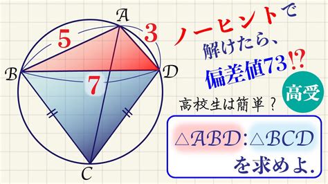 円に内接する四角形・三角形の面積比／ノーヒントで解けたら相当な手練れ（偏差値73⁉︎）／高校生は簡単⁉︎【高校受験】 Youtube