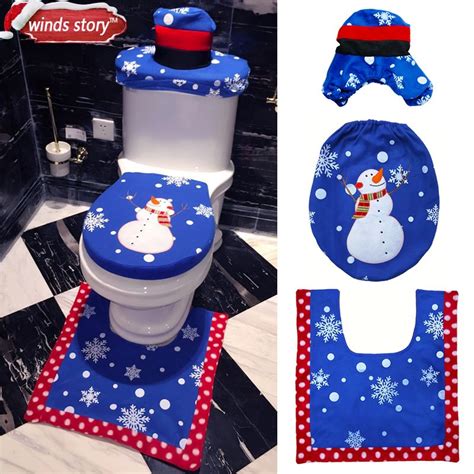 Christmas Bathroom Products Pcs Set Xmas Decoration Blue Snowman