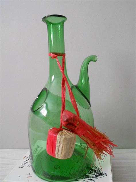 Vintage Handblown Italian Green Glass Wine Decanter With Ice Chamber