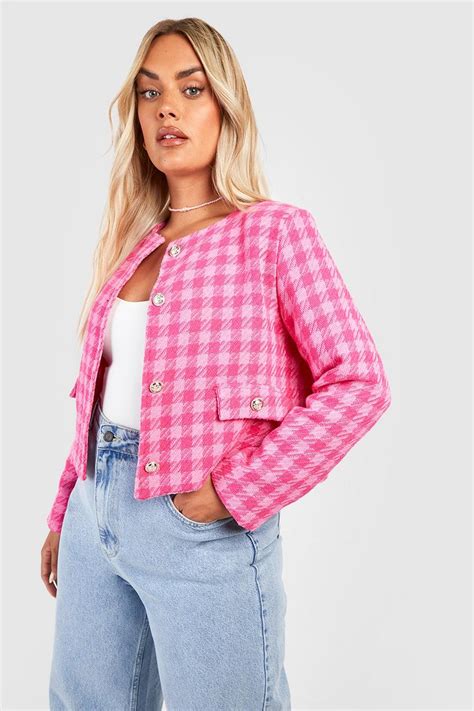 Plus Pocket Detail Boucle Jacket Boohoo Usa