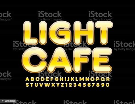 Logo Vektor Cerah Light Cafe Huruf Dan Angka Alfabet Kuning Dan Emas