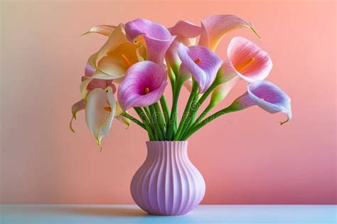 Pink Vase With Calla Lilies On Table Generative Ai Stock Image Image