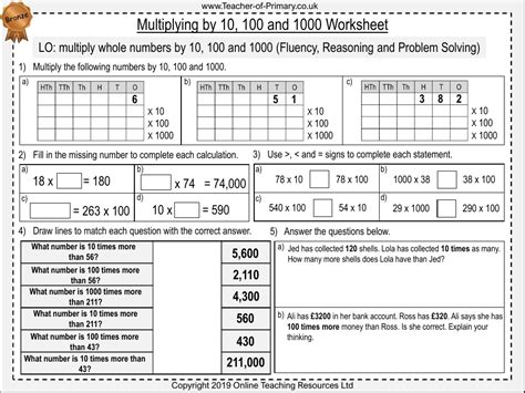 Multiplying By 10 100 And 1000 Worksheet Maths Year 5 Worksheets Library