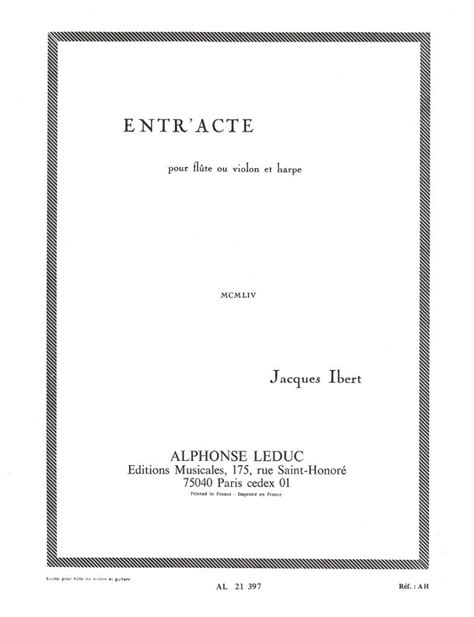 Entr Acte Flute Or Violin And Harp Ibert J Carter Harps Australia