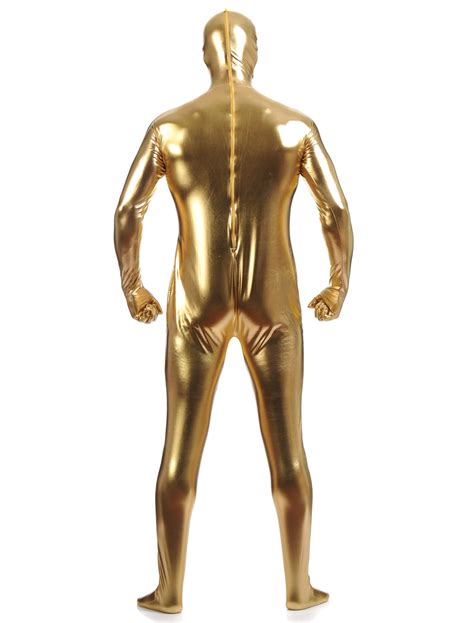 Golden Zentai Suit Adults Full Body Shiny Metallic Bodysuit For Men