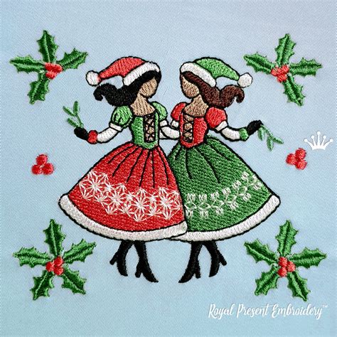Christmas Ladies Dancing Royal Present Embroidery