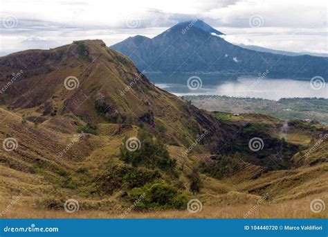 Batur Volcano and Agung Mountain Panoramic View at Sunrise from Kintamani Stock Photo - Image of ...