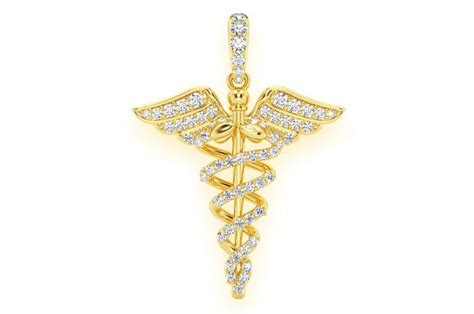 14k Yellow Gold Caduceus Medical Symbol Pendant