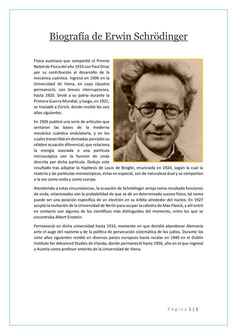 Biograf A De Erwin Schr Dinger P G I N A Biograf A De Erwin