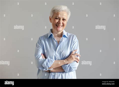 Confident Stylish European Middle Aged Senior Woman Older Mature 60s