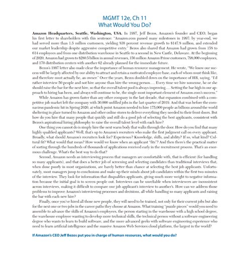 Solved What Would You Do? Amazon Headquarters, Seattle, | Chegg.com