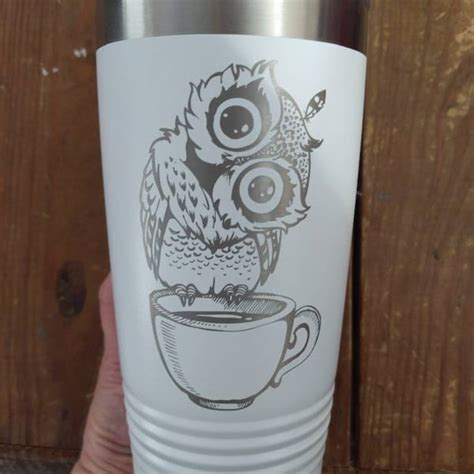 Cute Owl Engraved Stainless Steel Tumbler Owl Travel Mug Insulated Travel Tumbler Cup Cute