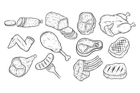 Collection Of Meat With Hand Draw Style Graphic By PadmaSanjaya