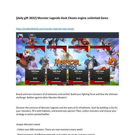 Daily Gift Monster Legends Hack Cheats Engine Unlimited Gems Pdf