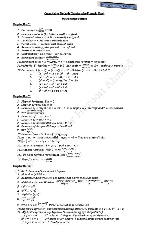 SOLUTION Qm Formula Sheet Chapterwise In Large Size Studypool