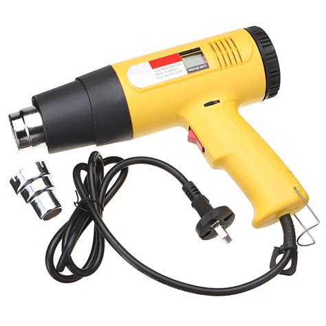 JIGUOOR 2000W AC 220V LCD Digital Hot Air Heat Gun Temperature Adjustable Nozzle Yellow In Heat