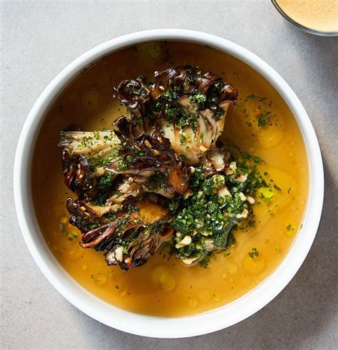 Roasted Maitake Aromatic Broth Hazelnut Gremolata — Gabe Kennedy