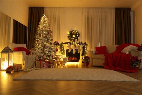 Living Room with Christmas Decorations. Interior Design Stock Photo ...