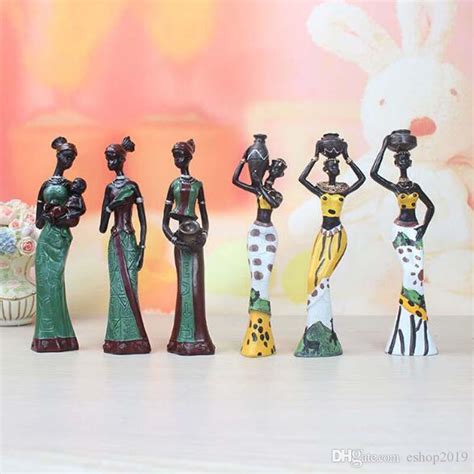 3 Uds Retro Dama Africana Con Jarrón Ornamento Estatua Étnica