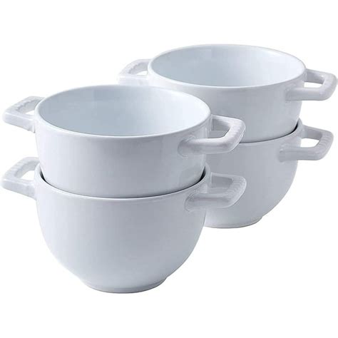 Bruntmor 19 Oz Ceramic Soup Bowl With Handles Set Of 4 19 Ounces Large Ceramic White French