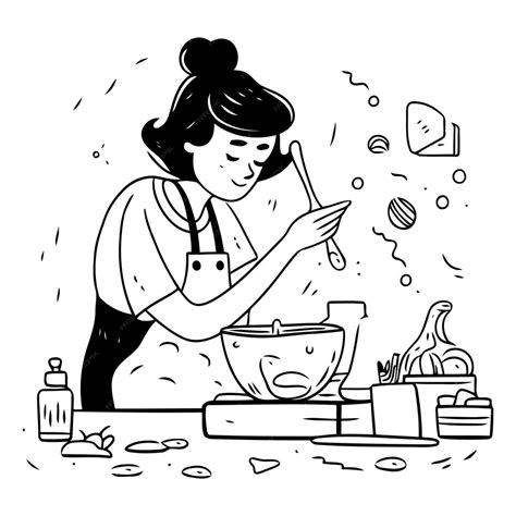 Premium Vector Vector Illustration Of A Woman Cooking In The Kitchen Cartoon Style