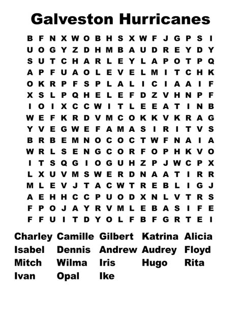 Galveston Hurricanes Word Search Wordmint