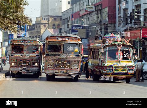 Colorful Buses Of Karachi Streets Pakistan Stock Photo Royalty Free