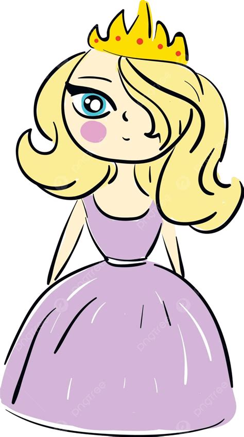 Violetdressed Cartoon Princess With Gorgeous Long Blonde Hair Vector