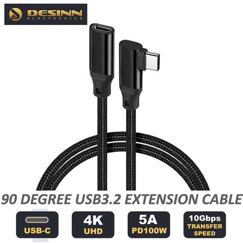 90 Degree Usb C To Usb C Extension Cable Right Angle Type C 100w Pd Fast Charge Compatible For