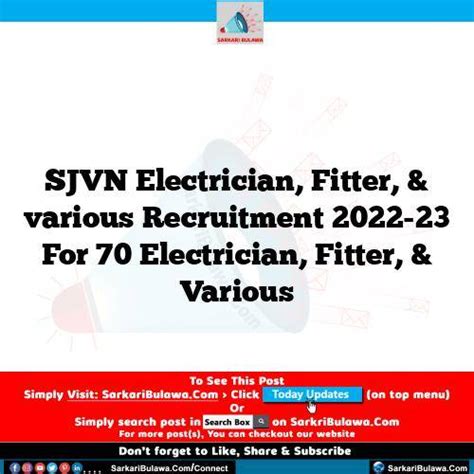 SJVN Electrician Fitter Various Recruitment 2022 23 For 70