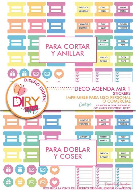 Deco Agenda Mix 1 Stickers Y Tabs Para Agendas Diry Art