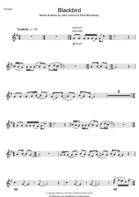 Blackbird By The Beatles Sheet Music For Trumpet Solo At Sheet Music Direct